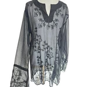 Sheer Whimsigoth Tunic Black Fairy Grunge Romantic Bell Sleeves Women Medium
